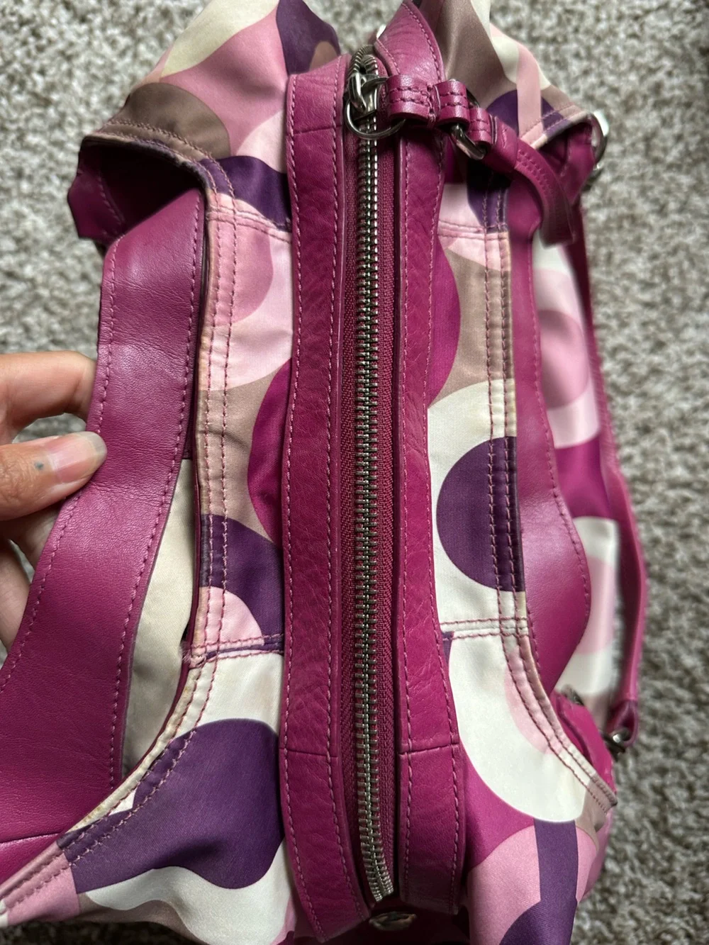 Coach Pink and Purple Signature Circle-Print Hobo Bag